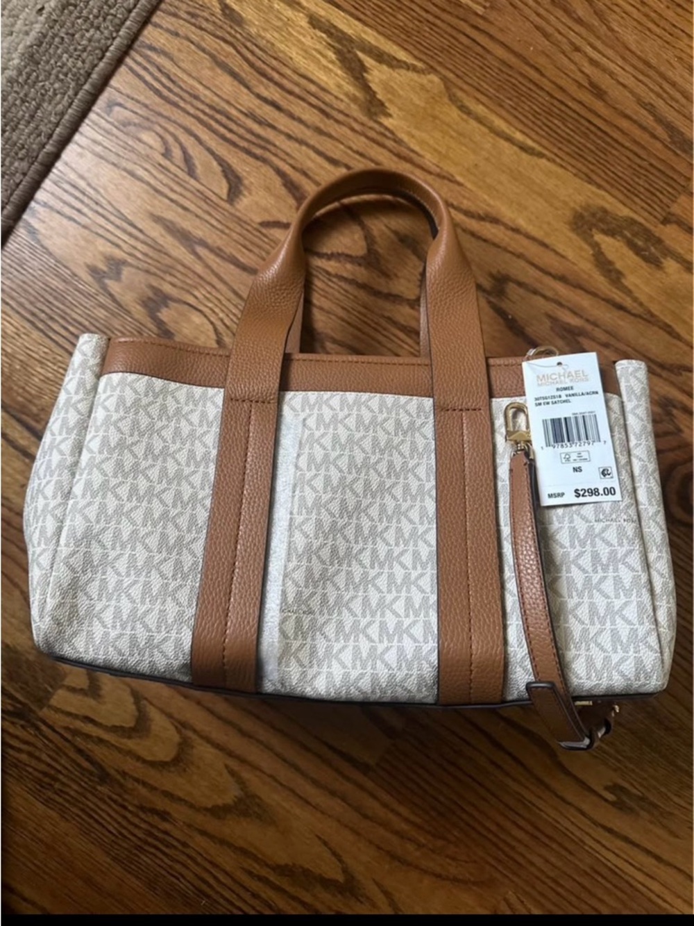 Michael Kors Cream Signature Canvas Tote with Brown Leather Trim